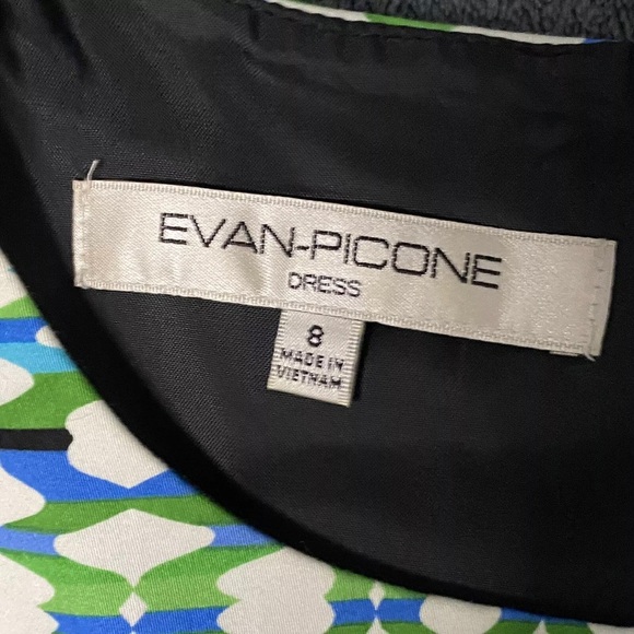 Evan Picone Sheath Womens Size 8 Dress White Blue and Green Sleeveless Geometric - Picture 7 of 7